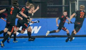 Netherlands' Brinkman Thierry (2R) celebrates after scoring his