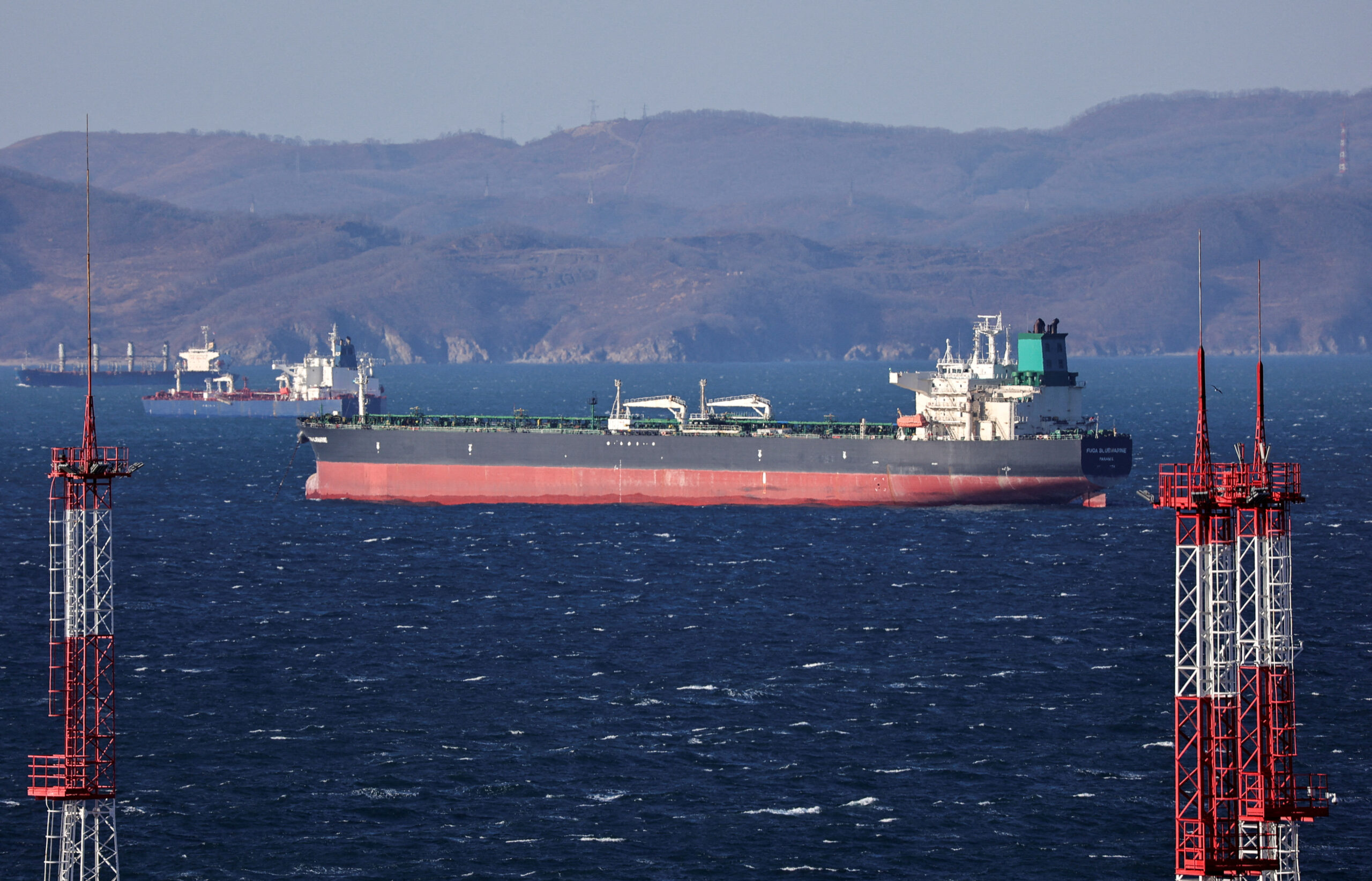 FILE PHOTO: Fuga Bluemarine crude oil tanker lies at anchor near the terminal Kozmino in Nakhodka Bay