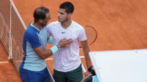 Spanish Carlos Alcaraz plays against Rafael Nadal in Madrid, Spain - 06 May 2022