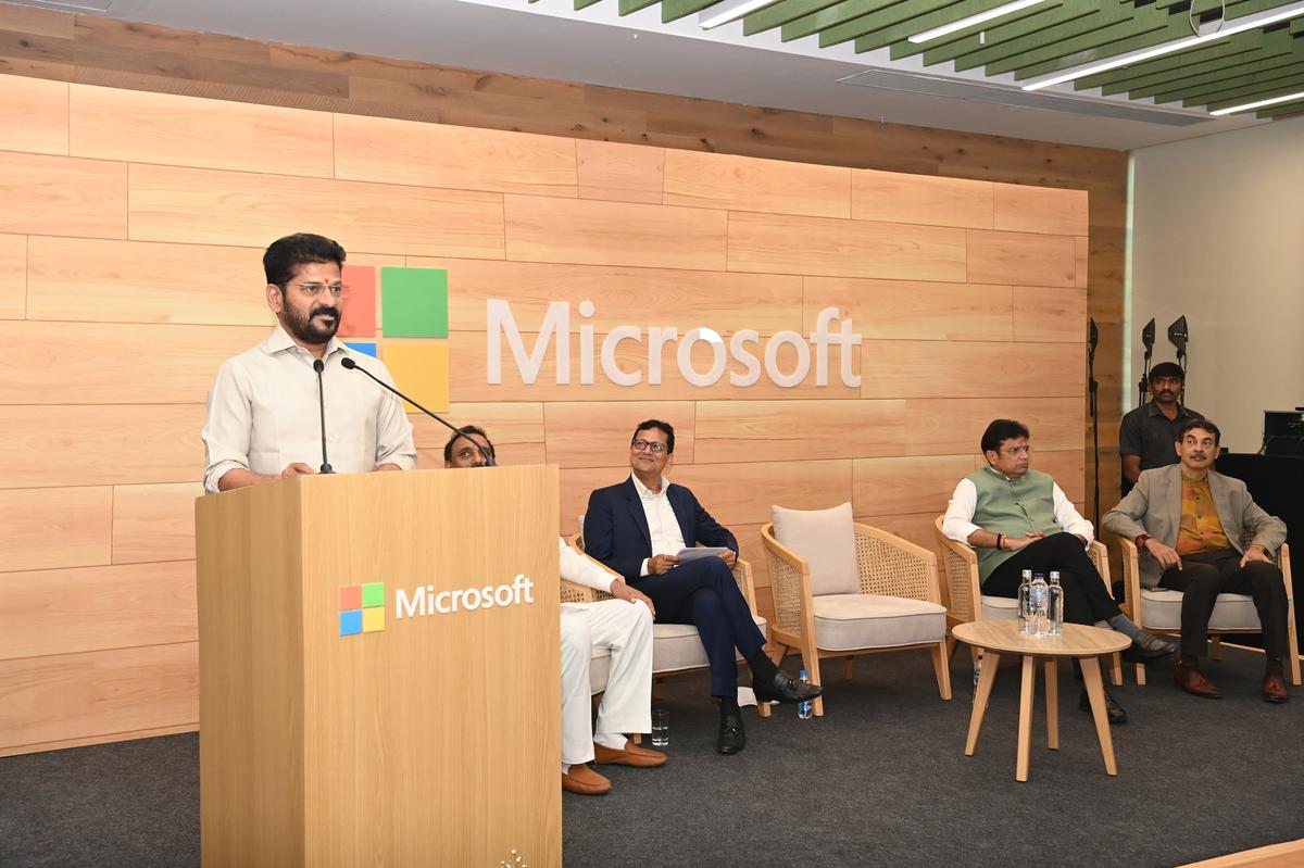 Telangana CM Revanth at Microsoft office Hyderabad